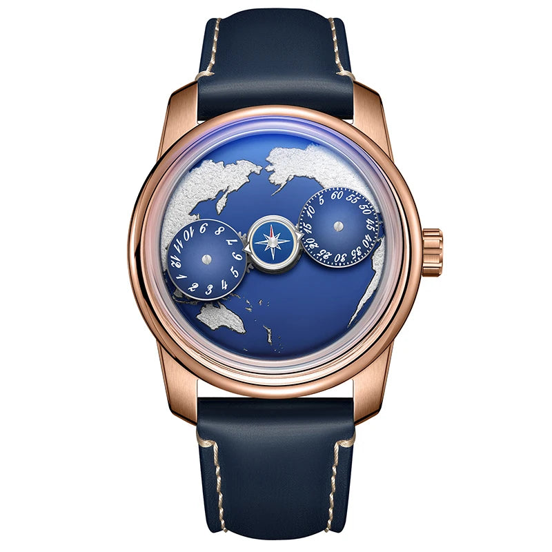 Three-Wheel Automatic Watch with Earth Dial