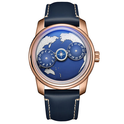 Three-Wheel Automatic Watch with Earth Dial