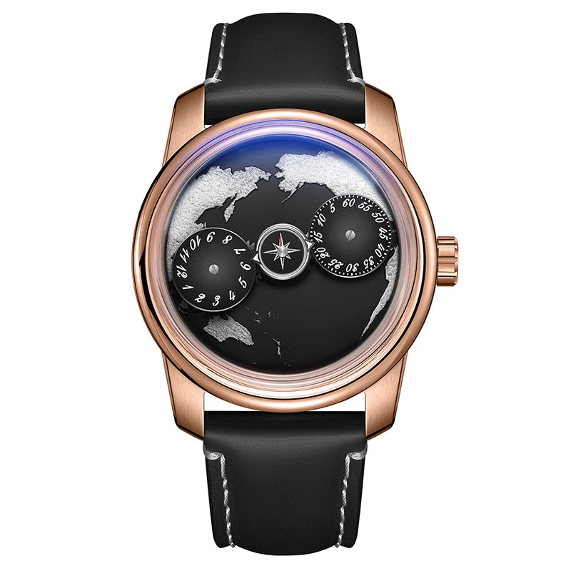 Three-Wheel Automatic Watch with Earth Dial