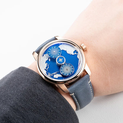 Three-Wheel Automatic Watch with Earth Dial