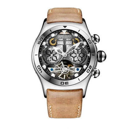 Steel Tourbillon Watch with Calendar & Sapphire Glass