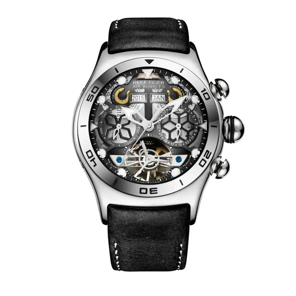 Steel Tourbillon Watch with Calendar & Sapphire Glass