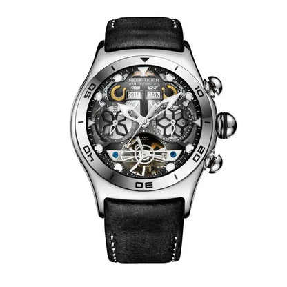 Steel Tourbillon Watch with Calendar & Sapphire Glass