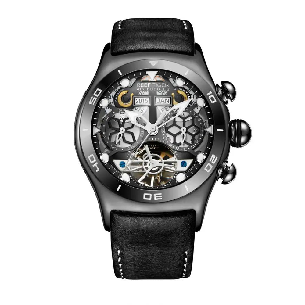 Steel Tourbillon Watch with Calendar & Sapphire Glass