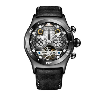 Steel Tourbillon Watch with Calendar & Sapphire Glass