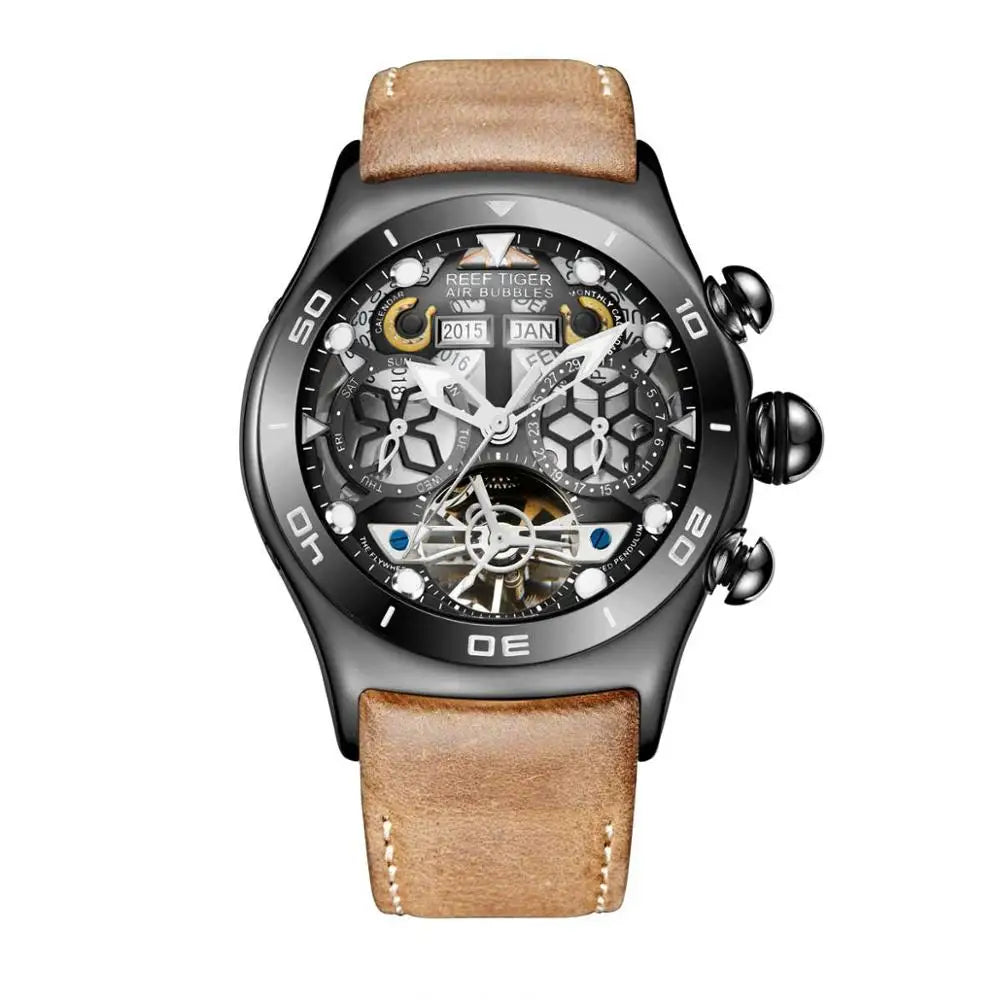 Steel Tourbillon Watch with Calendar & Sapphire Glass