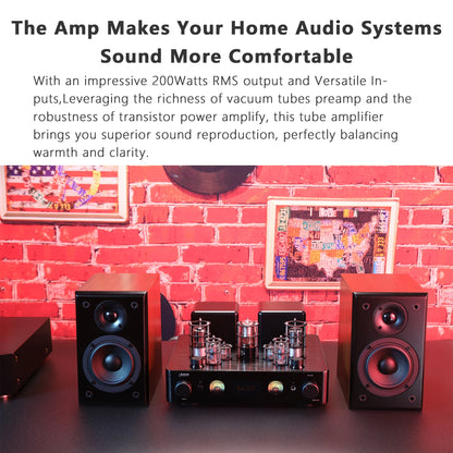 Hybrid Tube Amplifier 200W RMS with Optical AUX RCA Inputs