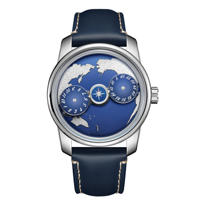 Three-Wheel Automatic Watch with Earth Dial