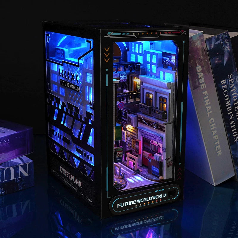 Cyberpunk Wooden Book Nook DIY Miniature Kit