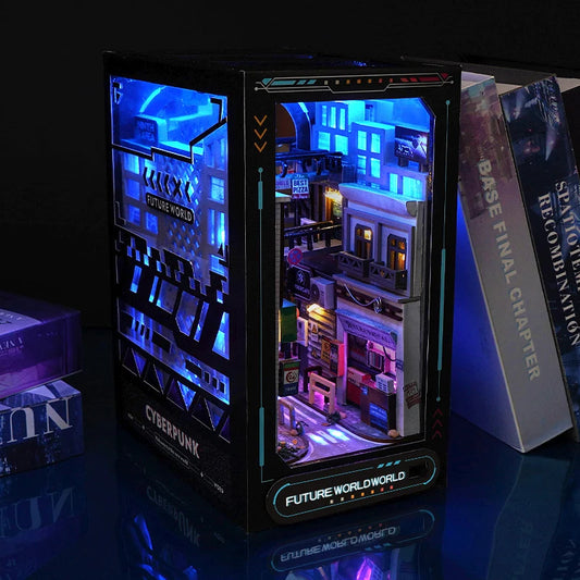 Cyberpunk Wooden Book Nook DIY Miniature Kit
