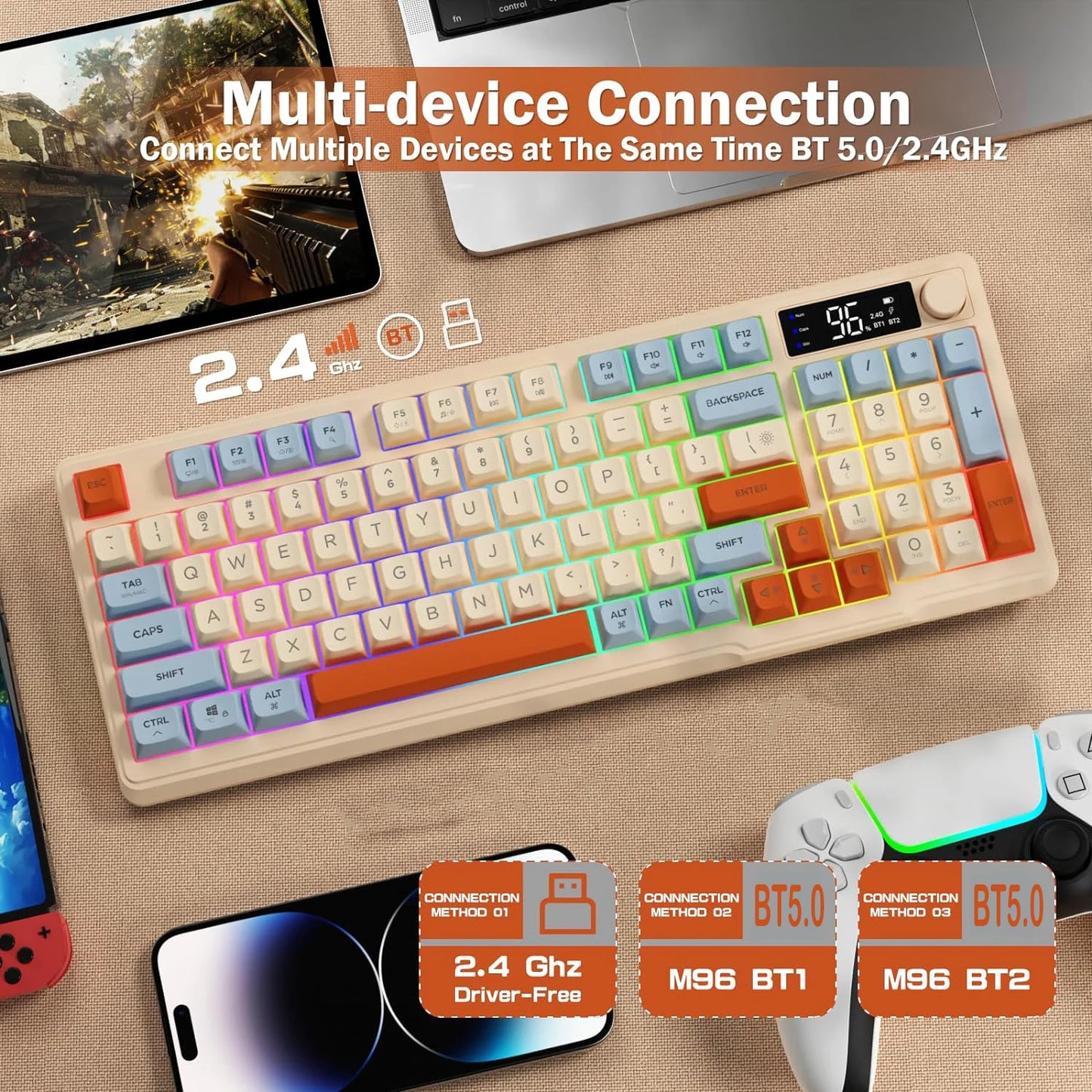 Wireless Gaming Keyboard with LCD Display