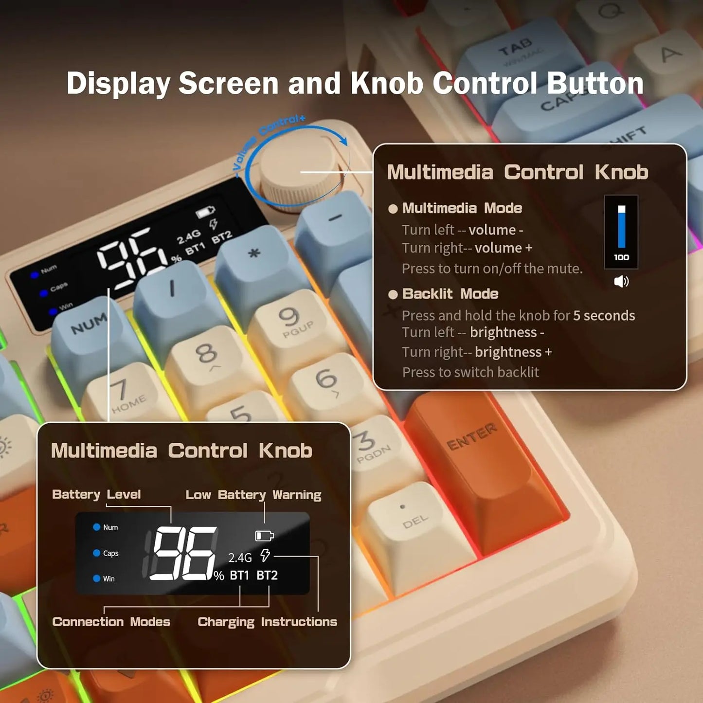 Wireless Gaming Keyboard with LCD Display