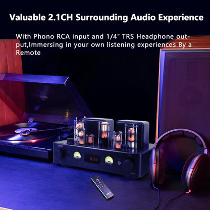 Hybrid Tube Amplifier 200W RMS with Optical AUX RCA Inputs