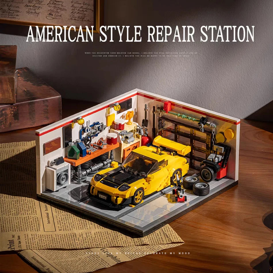 Technical Sports Car Garage Model Building Kit