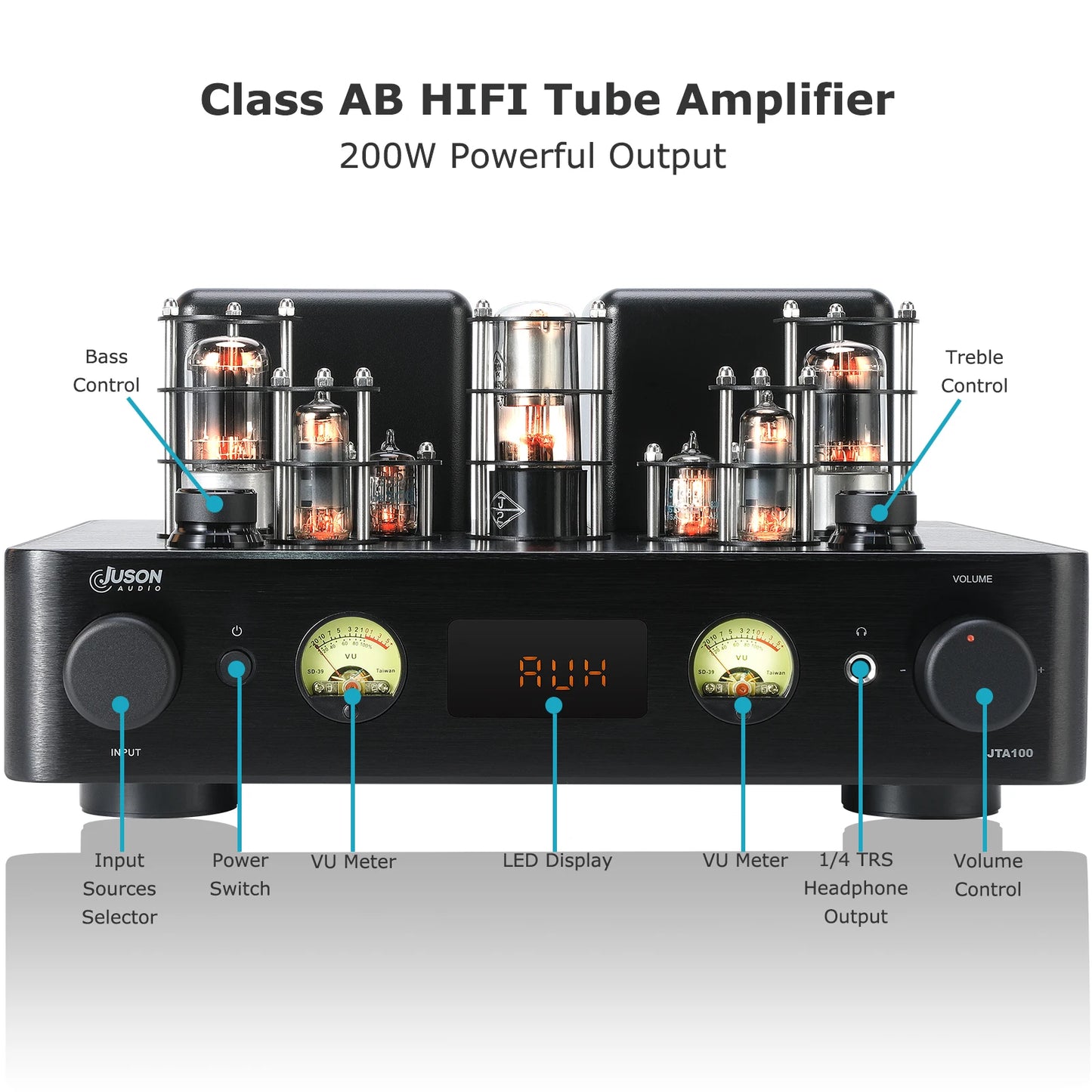 Hybrid Tube Amplifier 200W RMS with Optical AUX RCA Inputs