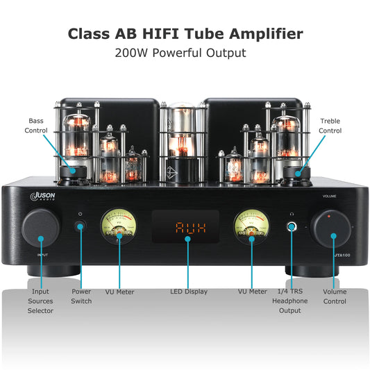 Hybrid Tube Amplifier 200W RMS with Optical AUX RCA Inputs