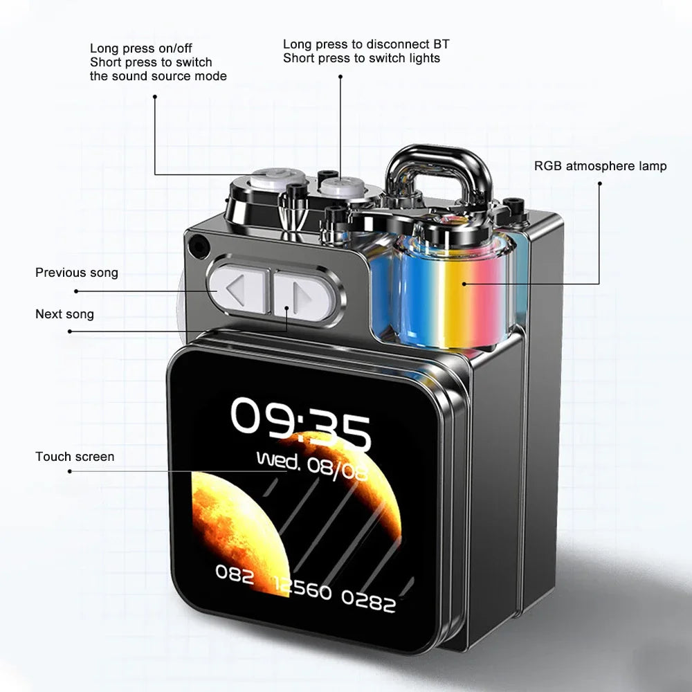 Metal Bluetooth Speaker with LED Display and RGB Lights