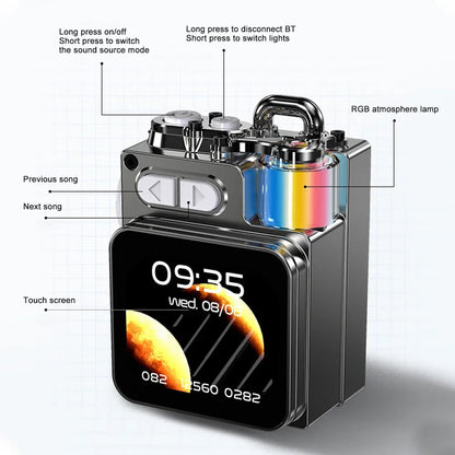 Metal Bluetooth Speaker with LED Display and RGB Lights