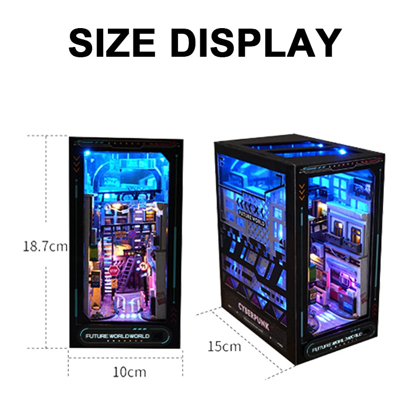 Cyberpunk Wooden Book Nook DIY Miniature Kit
