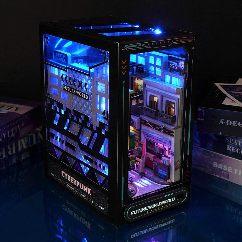 Cyberpunk Wooden Book Nook DIY Miniature Kit