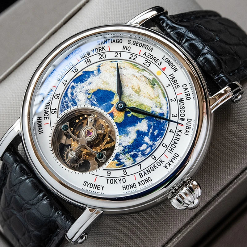 Earth Art Enamel Dial Tourbillon Men's Watch