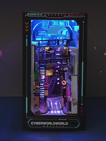 Cyberpunk Wooden Book Nook DIY Miniature Kit
